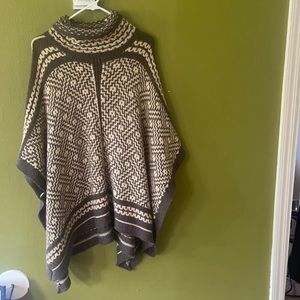 Ralph Lauren Brown & Cream Geometric Turtleneck Poncho